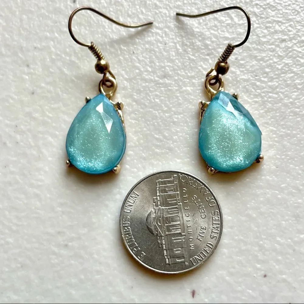 Blue gold tone drop earrings - Picture 3 of 10